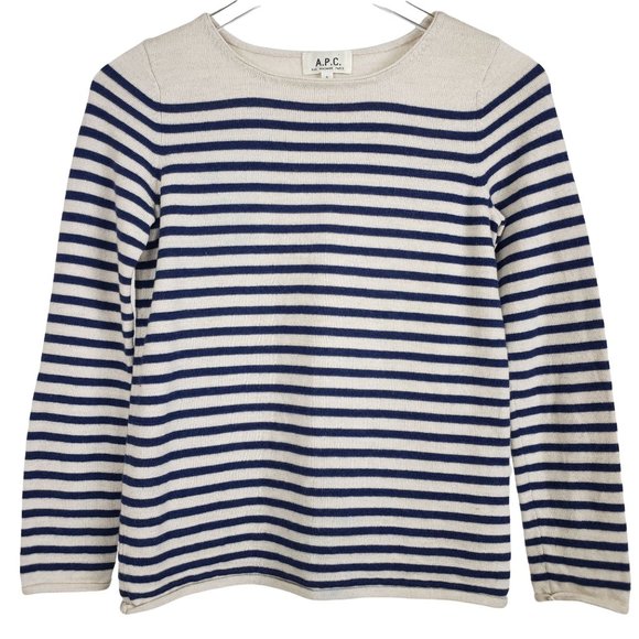 APC Stripe Pullover Italian Yarn Wool Cotton Cashmere Sweater Womens Small - Picture 3 of 8